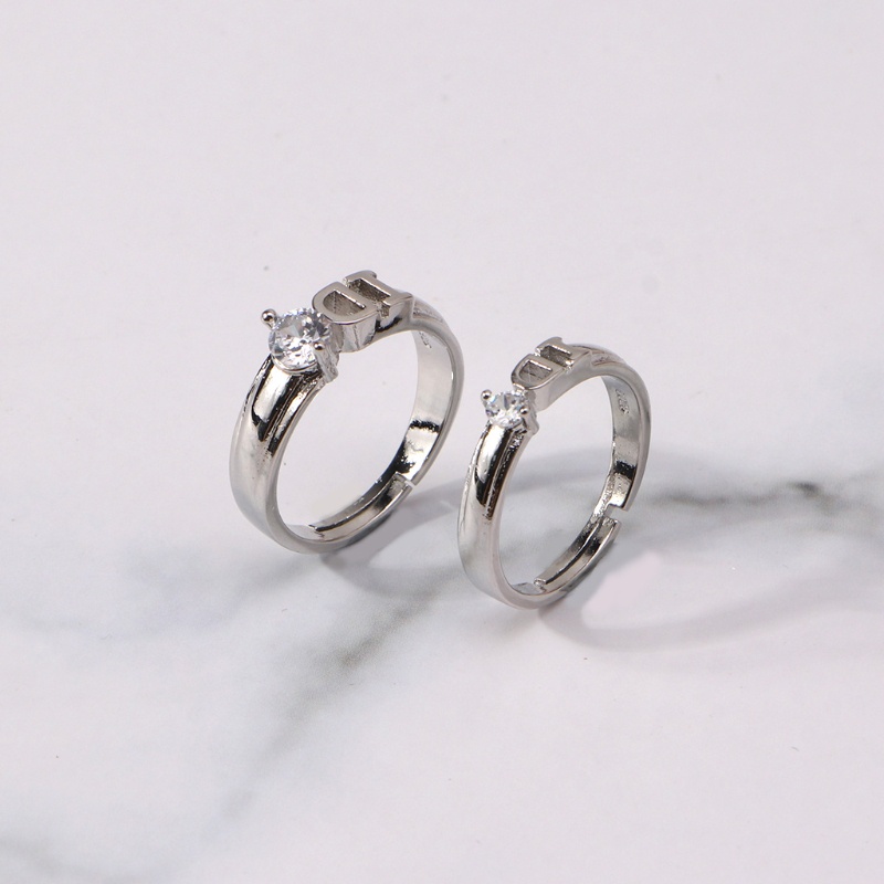 Bộ 2 nhẫn cưới / đính hôn màu bạc độc đáo dành cho cặp đôi 17mm