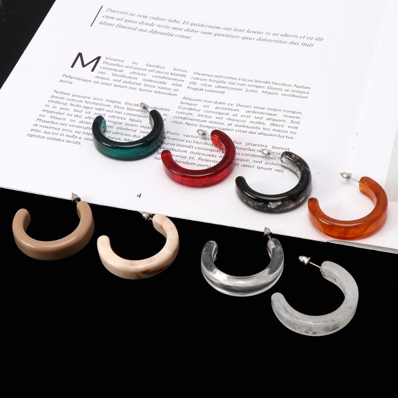 Bông tai hình chữ C bằng nhựa acrylic vân đá cẩm thạch cho nữ