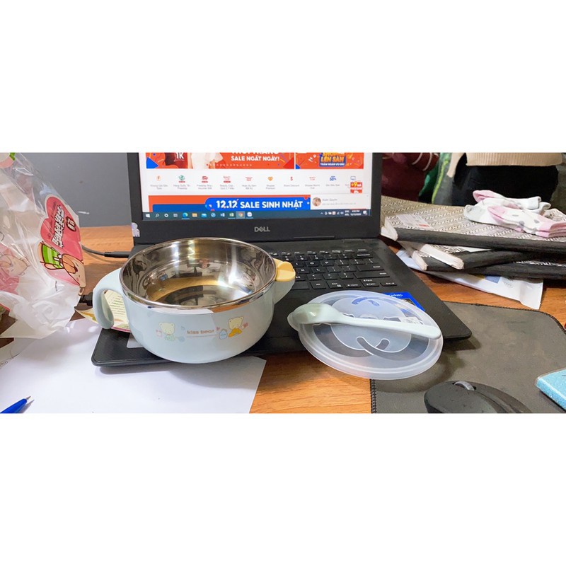 Bát giữ nhiệt ruột inox 2 lớp kèm thìa cho bé