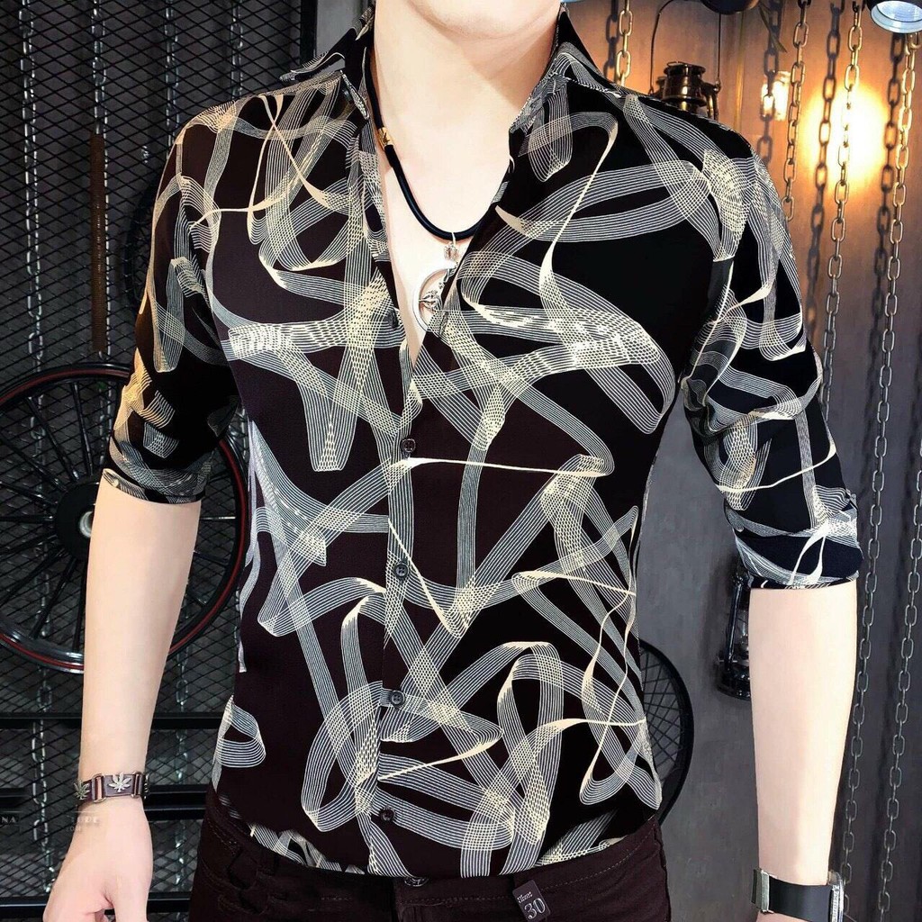 sơ mi nam họa tiết hàn quốc [ kèm ảnh thật] trắng họa tiết | BigBuy360 - bigbuy360.vn