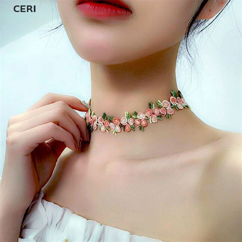 CE Romantic Flowers Necklace Choker for Women Girls Embroidery Fashion Sweet RI