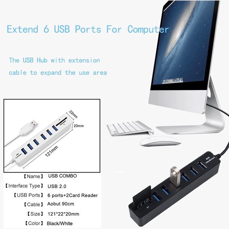 HUB KEBIDUMEI Với Đầu Đọc Thẻ Nhớ Usb 2.0 Với 6 Cổng