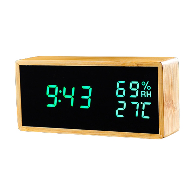 Đồng Hồ Báo Thức Điện Tử Để Bàn Bằng Gỗ Có Màn Hình Led Hiển Thị Nhiệt Độ Và Độ Ẩm Đa Năng