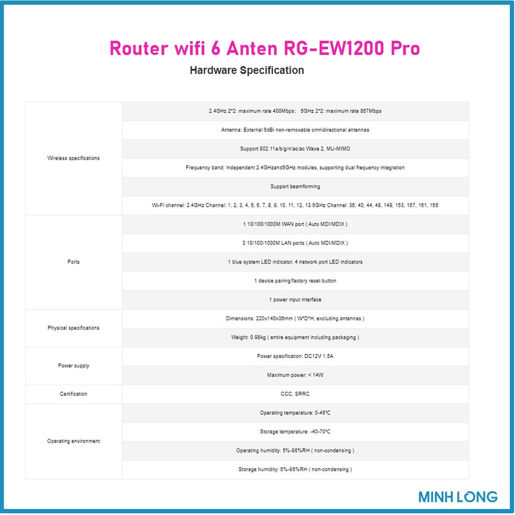 Cục phát wifi xuyên tường Rujie Reyee RG1200 Pro 6 anten wifi | BigBuy360 - bigbuy360.vn