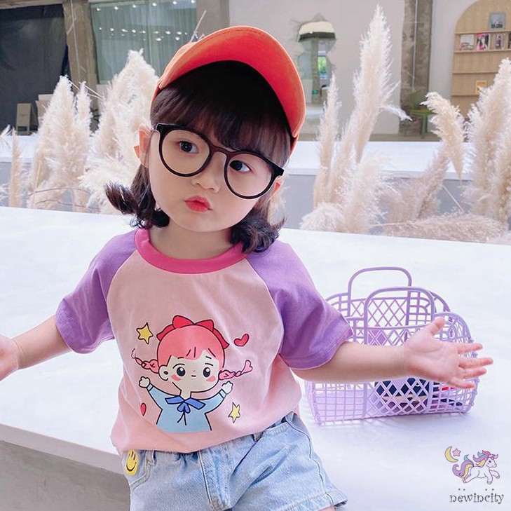 Áo Thun Ngắn Tay In Họa Tiết Hoạt Hình Cho Bé Gái