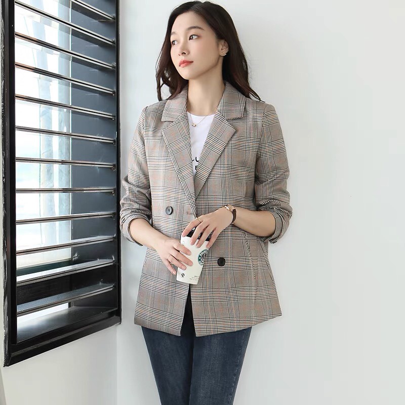 ［ＨÀＮＧ ＭỚＩ ＶỀ］🍃🍂🍁Áo Khoác Blazer Phong Cách Hàn Quốc💞💓💘Áo Vest Nữ 2 Lớp Kẻ Caro Siêu Xinh❤️💛💚 | BigBuy360 - bigbuy360.vn