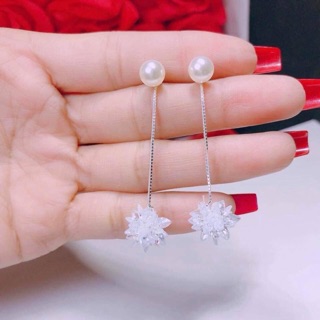 Khuyên tai bạc bông tuyết dài