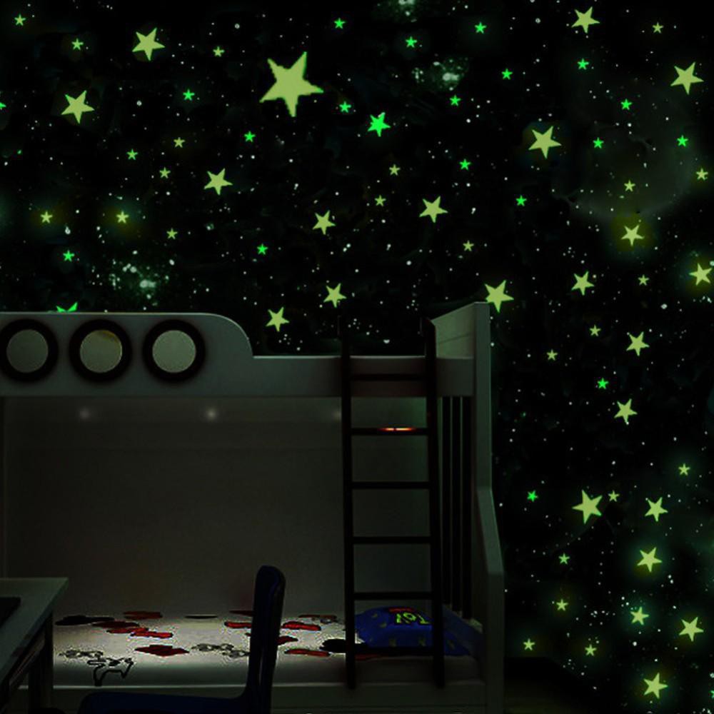 Gói 100 ngôi sao dạ quang dán tường màu sắc 3cm vrg1588 SHIPNHANH88