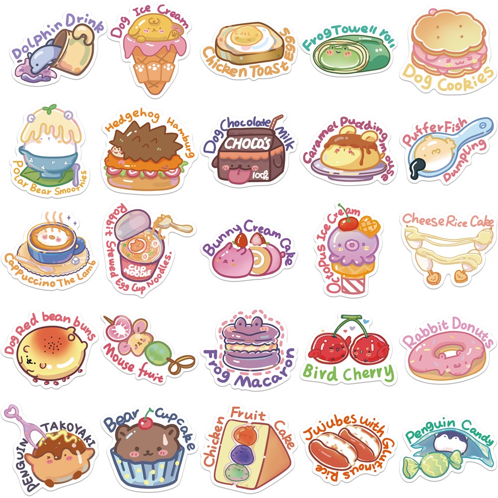 Set 10 miếng dán Sticker trang trí họa tiết Đồ ăn siêu đáng yêu