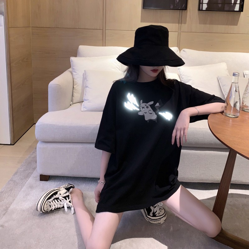 Áo thun Phản Quang Tay Lỡ Unisex Nam Nữ Pikachu 2