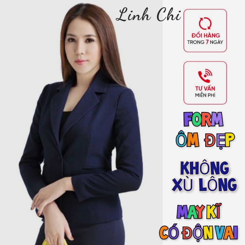 ✎◑❇Áo Vest Công Sở nữ tay dài cao cấp LINH CHI có độn vai và túi thật form chuẩn đẹp vải tuyết mưa TD16
