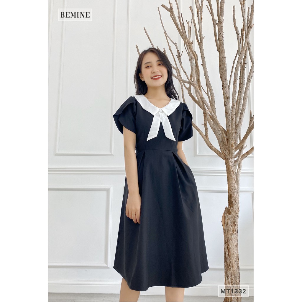 [Mã WABRWA15 giảm 15% đơn 300K] Đầm xòe cổ phối có nơ BEMINE MT1332DEN | BigBuy360 - bigbuy360.vn