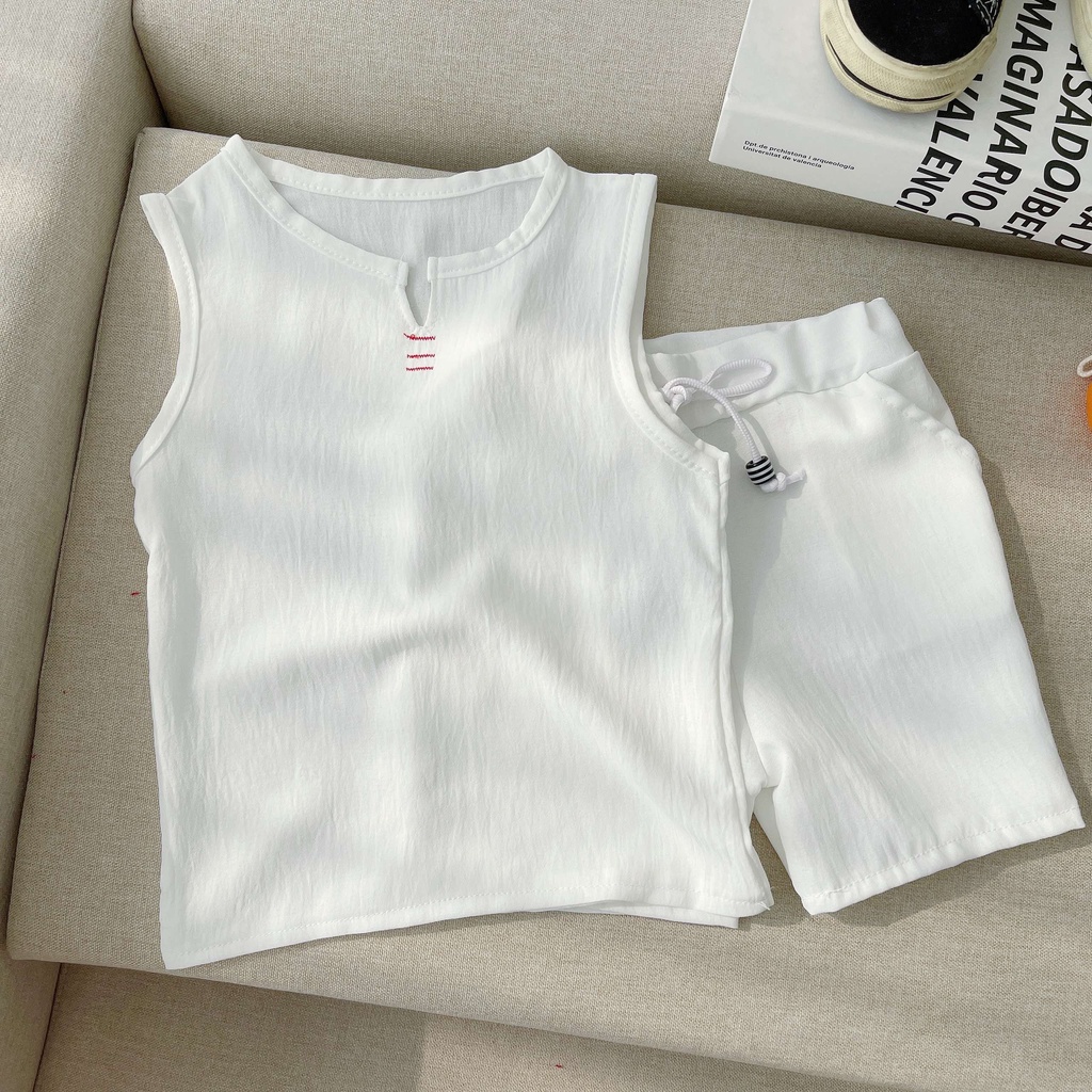 Đồ bộ hè ba lỗ sát nách bé trai bé gái mặc đều xinh chất đũi cao cấp cho bé từ 6-24kg - SUMO KIDS