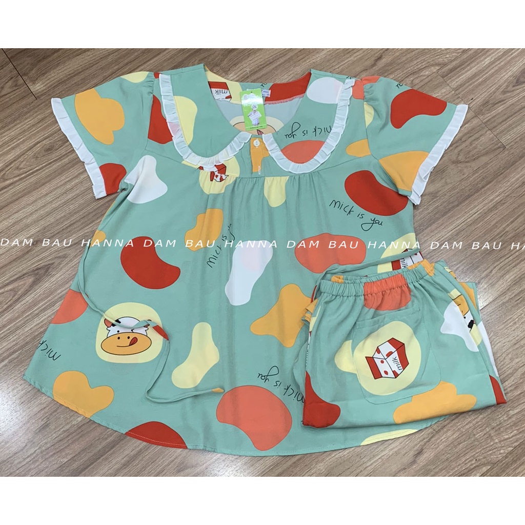 [SIZE 40-75KG] Đồ bộ bầu lửng mặc ở nhà thoải mái, vải lụa cao cấp thoáng mát dễ thương cho mẹ trẻ, có lưng thun chỉnh