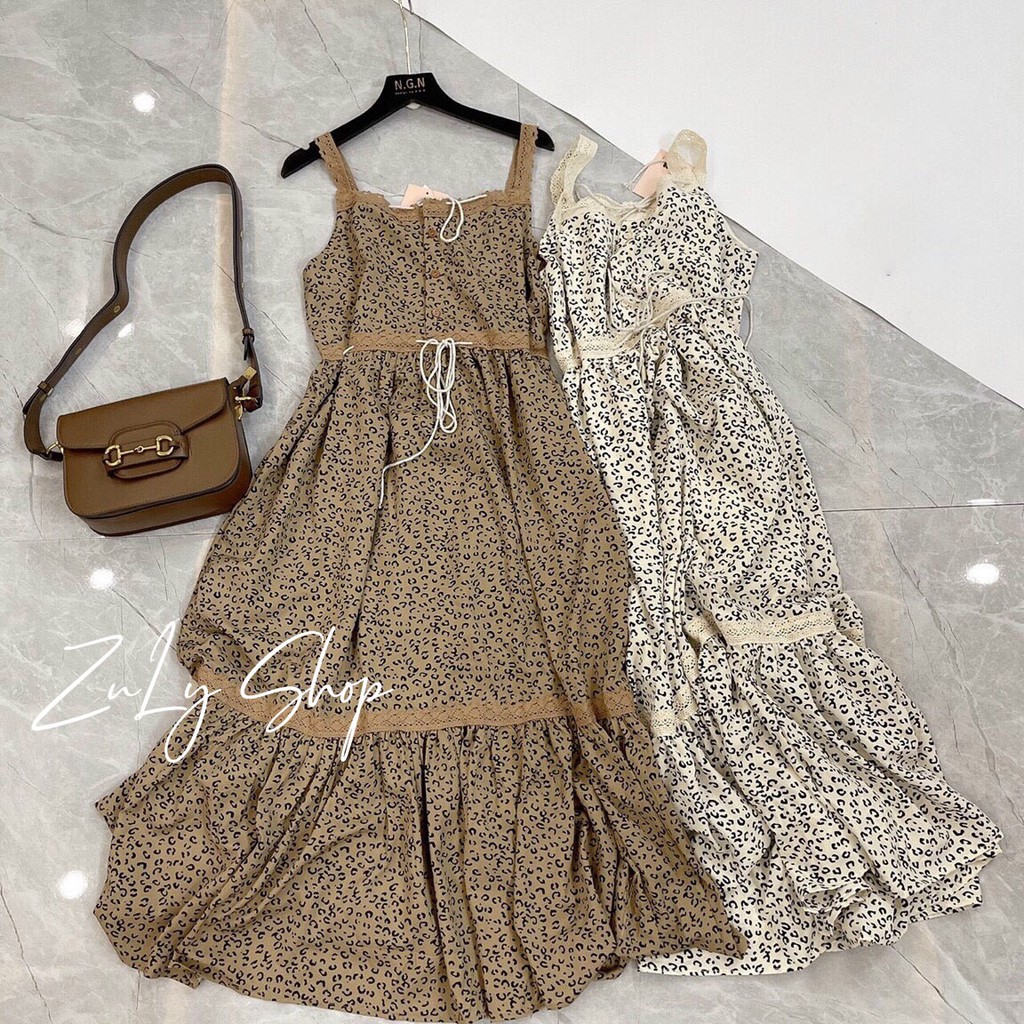 Váy midi 2 dây hoa báo sang chảnh chất đẹp loại 1 Zulyshop | BigBuy360 - bigbuy360.vn