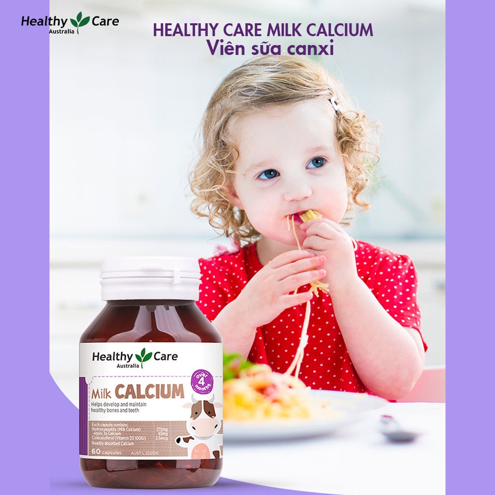 Viên uống canxi sữa cho bé Healthy Care Kids Milk Calcium 60 viên beautimax