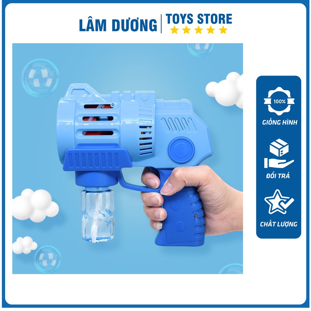 Súng Bắn Bong Bóng Xà Phòng 5 Nòng Có Đèn Có Nhạc, Máy Phun Thổi Bong Bóng Tự Động Dùng Pin - Đồ Chơi Trẻ Em Lâm Dương