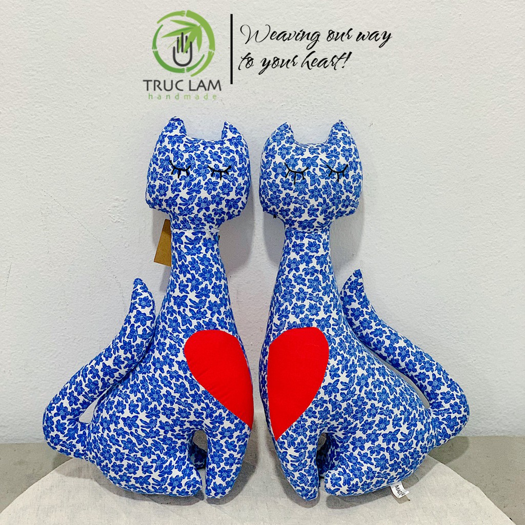 Đồ Chơi Cho Bé Thú Nhồi Bông Hình Con Mèo Ghép Đôi Trái Tim Vải Hoa Bông Gòn Cao Cấp - Trúc Lâm Handmade