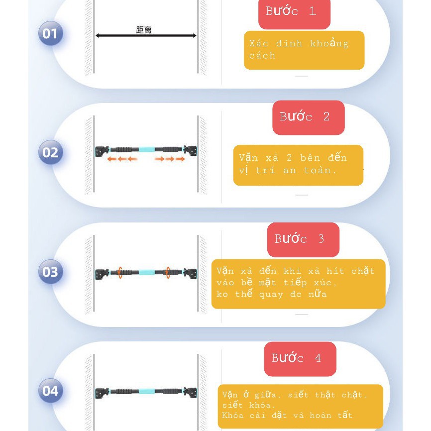 Xà đơn treo tường, gắn tường gắn cửa thông minh 2020, 2021 72cm - 95cm, 93cm-140cm và 115cm-160cm