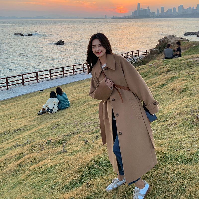 [Spot] Áo Khoác Len Dày Dáng Dài Vừa Phải Phong Cách Hepburn Hàn Quốc Cổ Điển Thời Trang Cho Nữ
