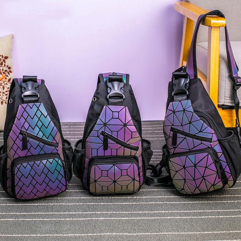 Luminous Women Geometric Laser Backpack Quilted Shoulder Hologram Laser Plain Chest Bag