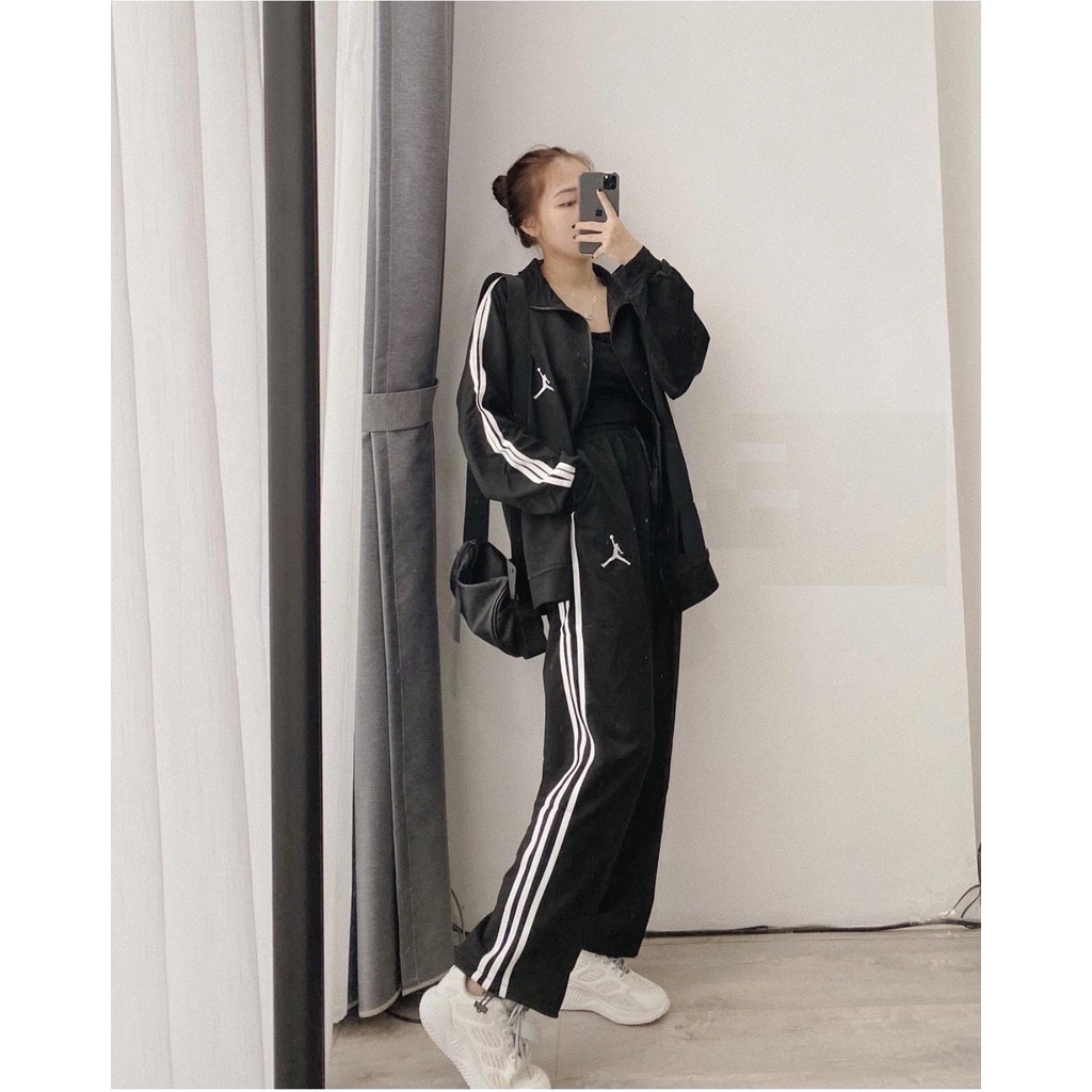 Set 3 Sọc Bóng Rổ  Nữ 🌸 Bộ đồ thể thao thu đông sporty năng động màu ĐEN | TRẮNG | XÁM Ulzzang