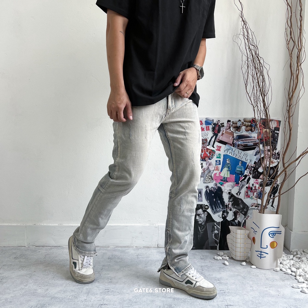 Quần Jean Nam DC, quần bò dáng slimfit co giãn khóa zip chân màu Denim Vintage - GATE6 - #4809
