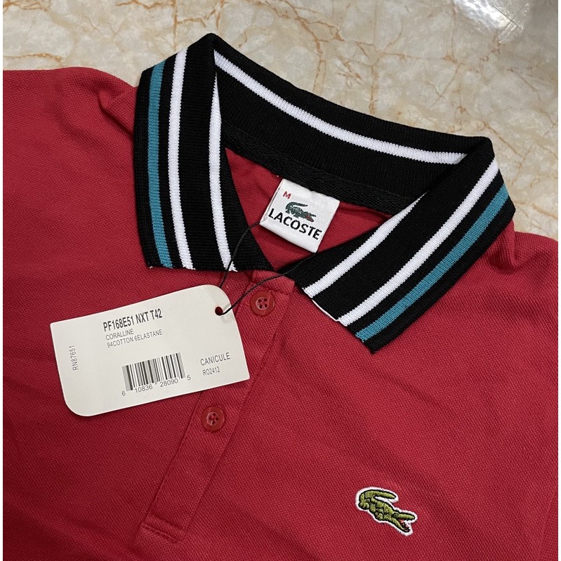 Áo Lacoste Xuất Xịn Có Cổ Trẻ Trung Năng Động Đen - Trắng &amp; Đỏ Size S M ( Có Sẵn )