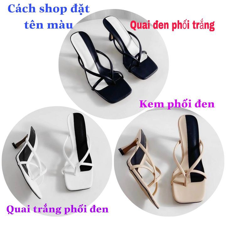 Guốc sandal sỏ ngón phối quai dây mảnh mũi vuông 7cm (hàng đẹp ) - g96
