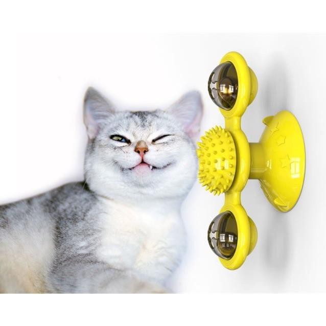 Hanpet.GV- Đồ chơi cho mèo trụ tròn xoay (gắn kính hoặc nền nhà đá hoa) có bóng phát sáng có mát xa vui nhộn
