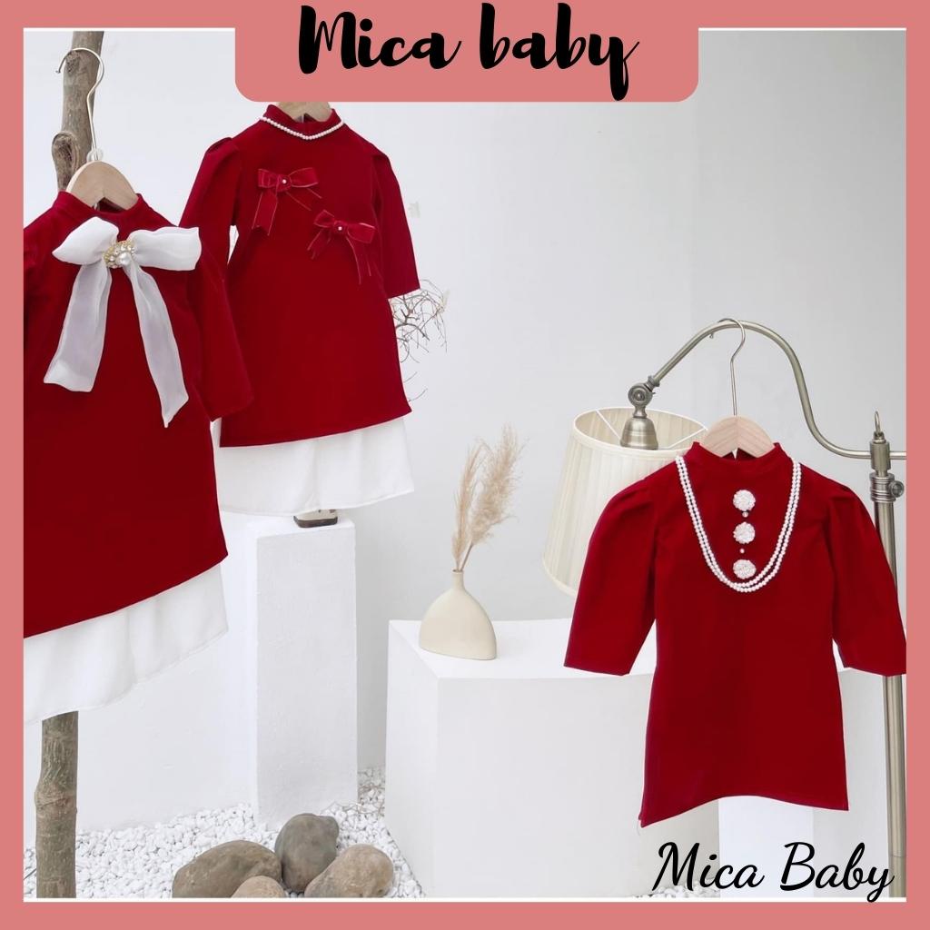 Áo dài truyền thống thiết kế nhung đỏ cao cấp cho bé gái Mica baby AD06