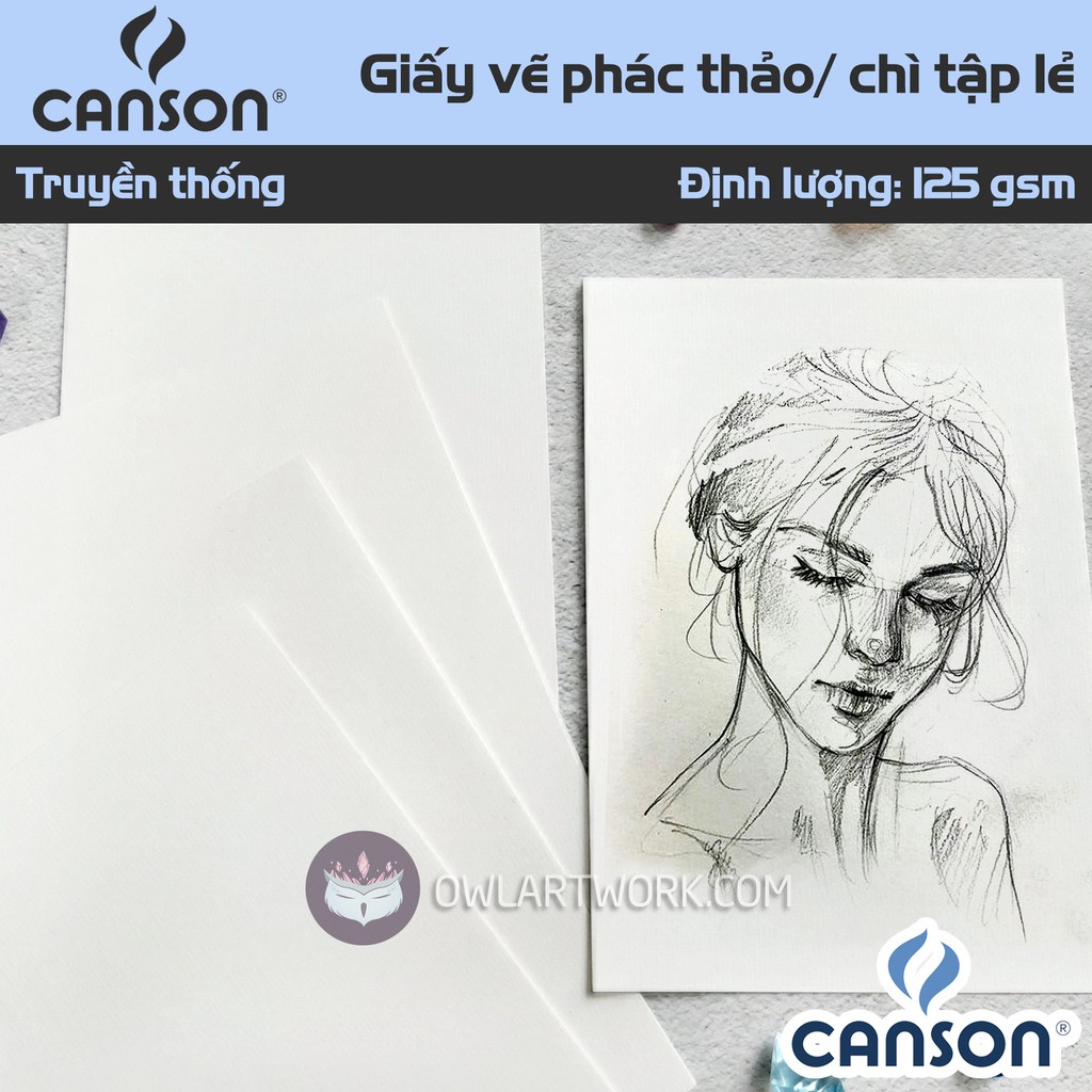 Tập lẻ - Giấy vẽ CANSON truyền thống vân ngang mỏng 125gsm