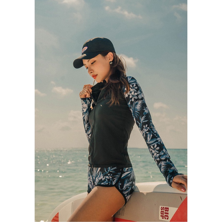 Bộ đồ bơi nữ dài tay kéo khóa thể thao phong cách Hàn