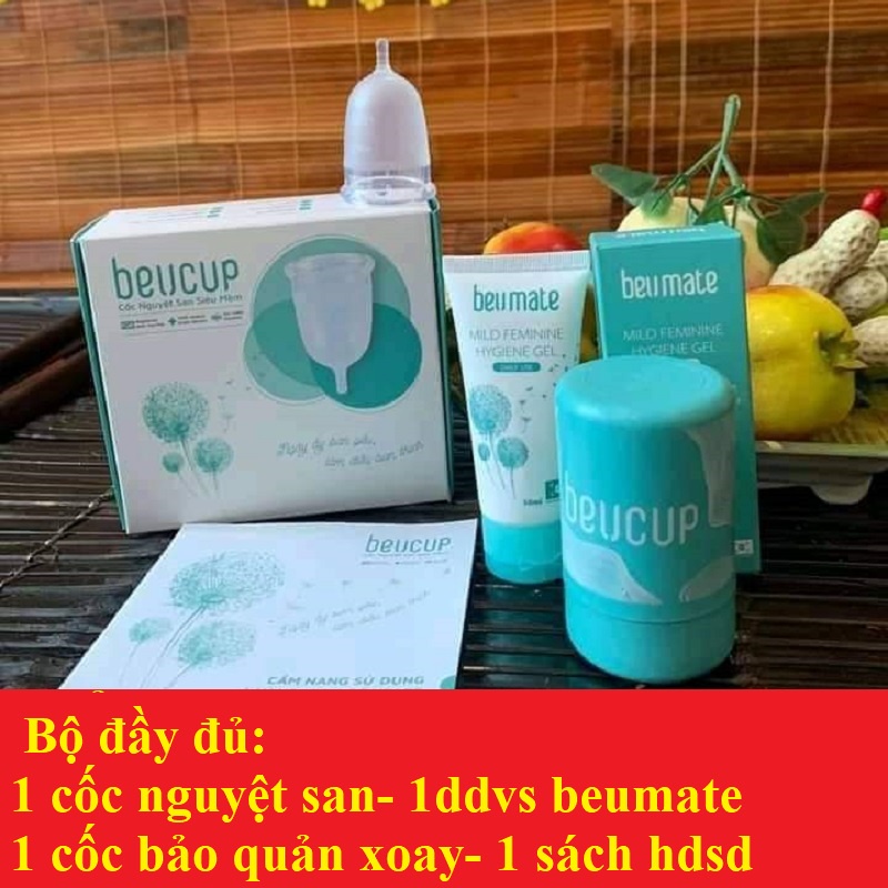 [ Chính hãng ] Cốc nguyệt san Beucup - Tặng kèm cốc tiệt trùng , dung dịch vệ sinh cốc Beumate và hướng dẫn sử dụng