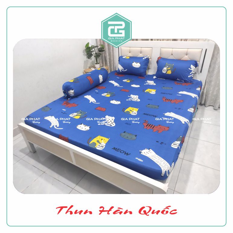 Bộ Ga Gối Thun Lạnh Hàn Quốc  họa tiết Mèo Con