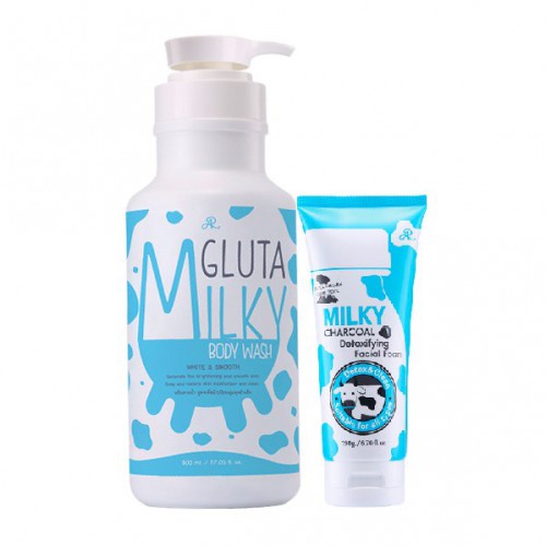 Sữa Tắm Tặng Sữa Rửa Mặt Bò Gluta Milky Thái Lan (800ml+190g)