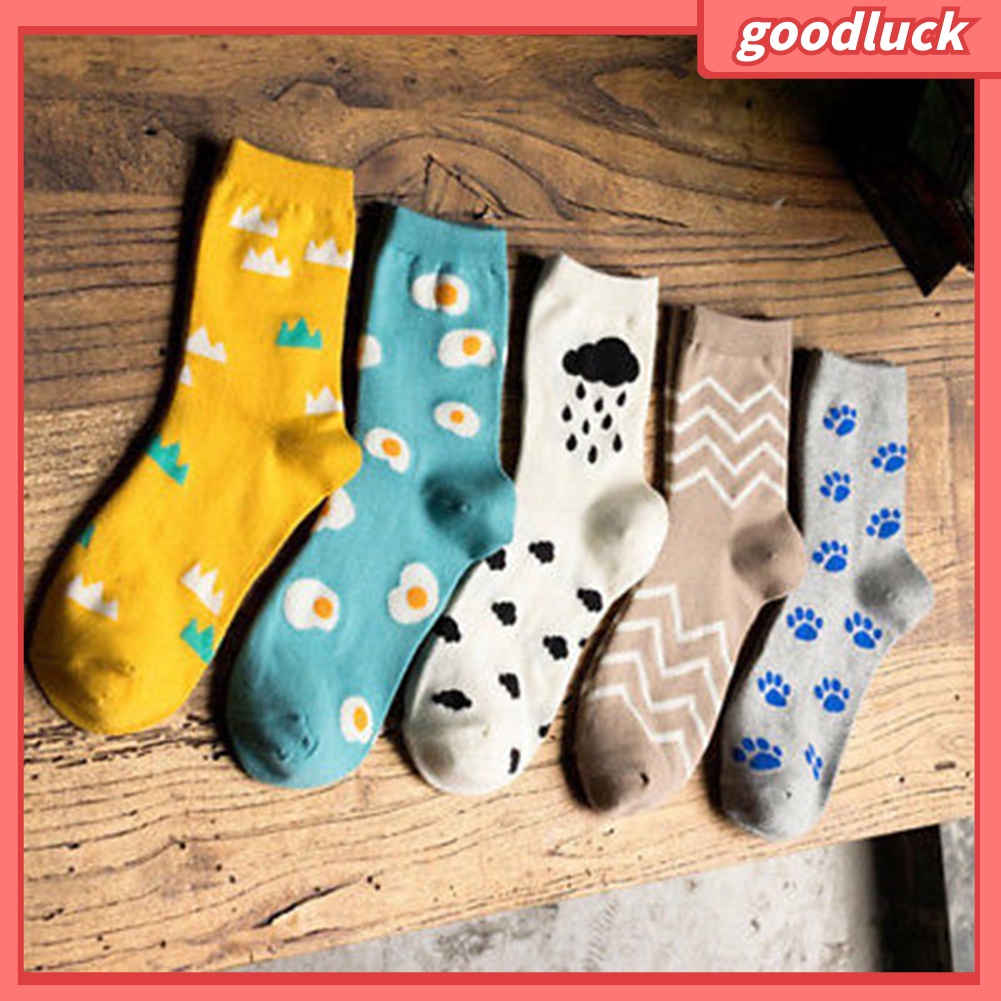 Vớ Cotton Họa Tiết Dấu Chân Cún / Đám Mây / Trứng Thời Trang Thu Đông Cho Nữ