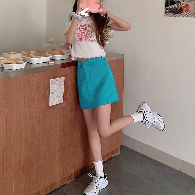 💗💜💙Chân váy jean Ngắn Lưng Cao 8 Màu Hồng Đỏ Hoa Hồng Mới Cho Nữ