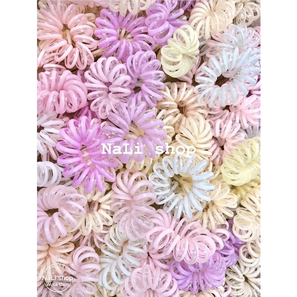 DÂY CHUN CỘT TÓC LÒ XO SẮC MÀU PASTEL / ĐEN, thun nhựa