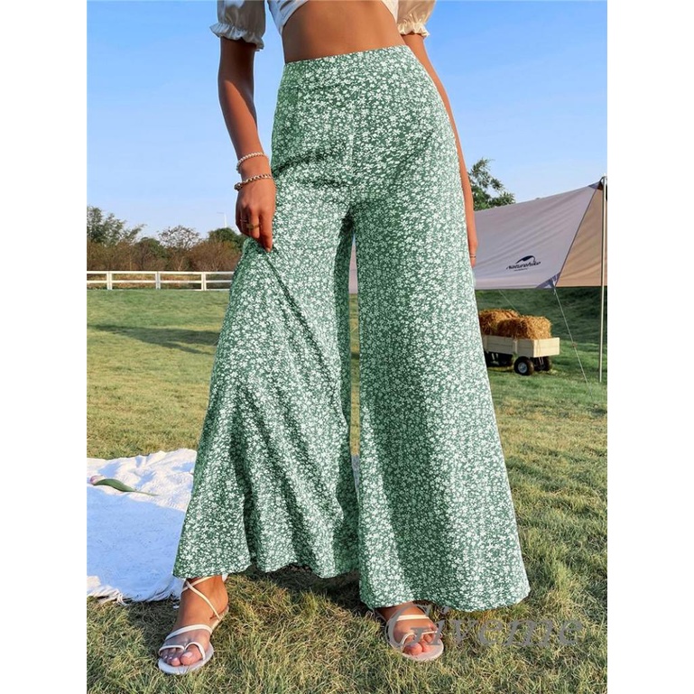 Quần Baggy Dài Ống Rộng Lưng Cao In Họa Tiết Hoa Thời Trang Cho Nữ Size XS / S / M / L / XL