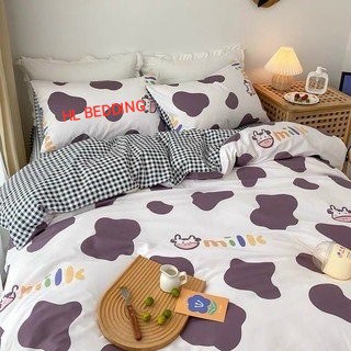 Bộ chăn ga Cotton poly HL Bedding chăn ga Hàn Quốc họa tiết bò sữa Milk tím đủ màu đủ size miễn phí bo chun