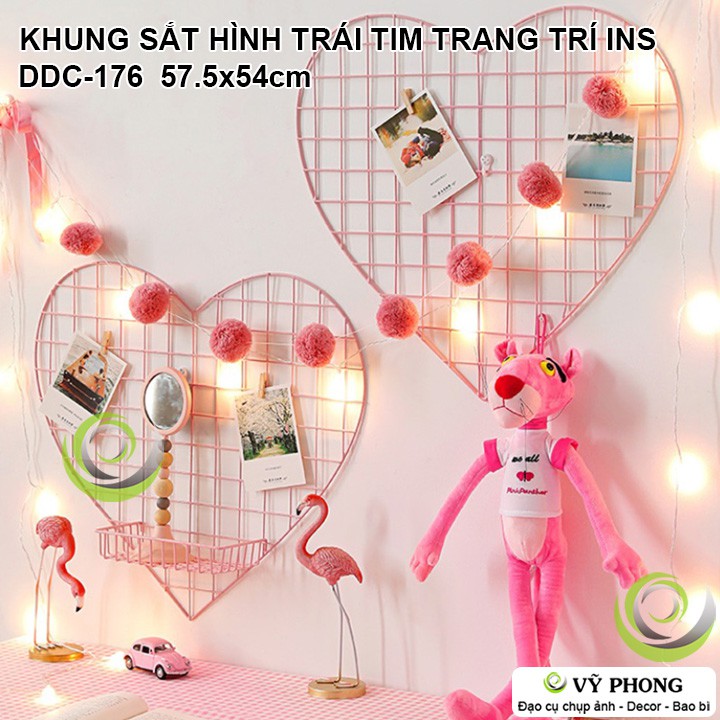 KHUNG LƯỚI SẮT HÌNH TRÁI TIM SỌC CARO TRANG TRÍ CHỤP HÌNH ĐẠO CỤ CHỤP ẢNH SẢN PHẨM INS DDC-176