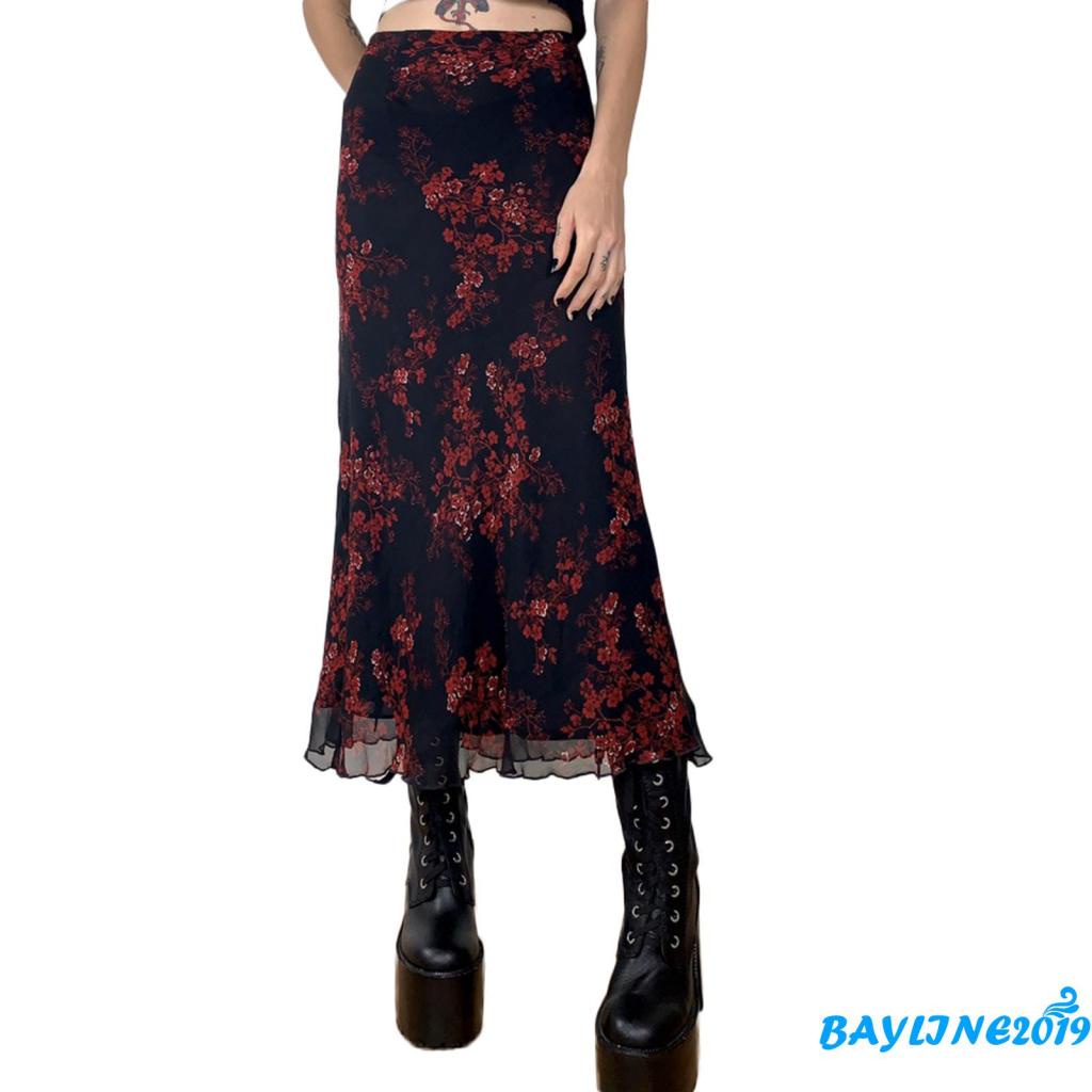 Chân váy dài họa tiết hoa vintage thời trang cho nữ