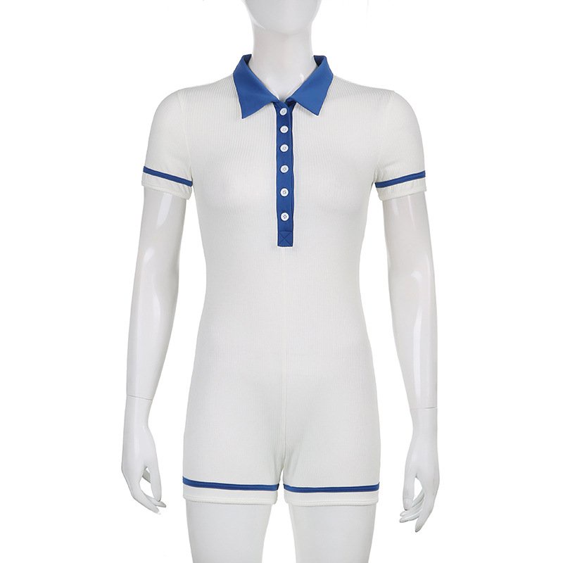 Bộ Áo Liền Quần Cổ Polo Cài Nút Màu Khối KwE2 Cho Nữ