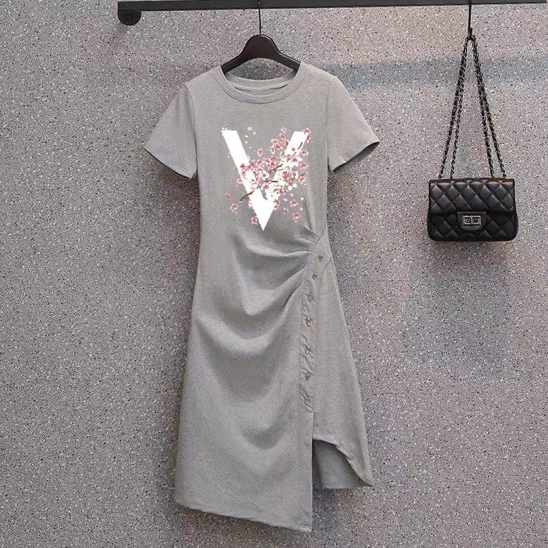 Đầm Thun Cotton Tay Ngắn Dáng Rộng Thiết Kế Xẻ Tà Thời Trang Mùa Hè Cho Nữ