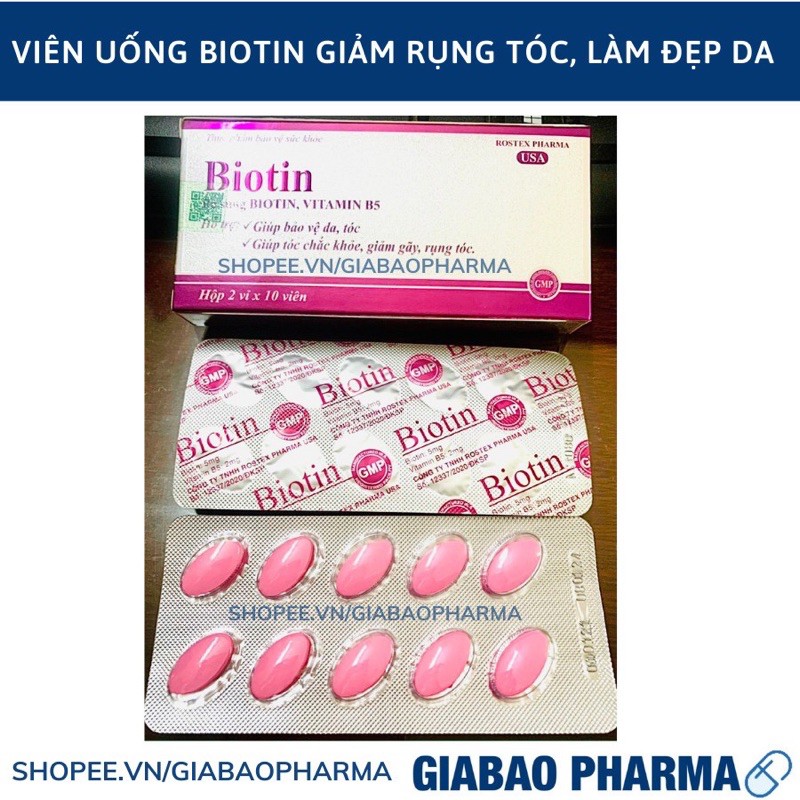 Viên uống bổ sung Biotin, Vitamin B5 giúp tóc chắc khỏe, giảm gãy rụng tóc - Hộp 20 viên | Thế Giới Skin Care