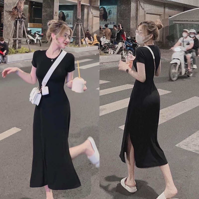 Váy Suông Đen Len Tăm Dáng Dài  Đầm Body Maxi Len Xinh Xắn