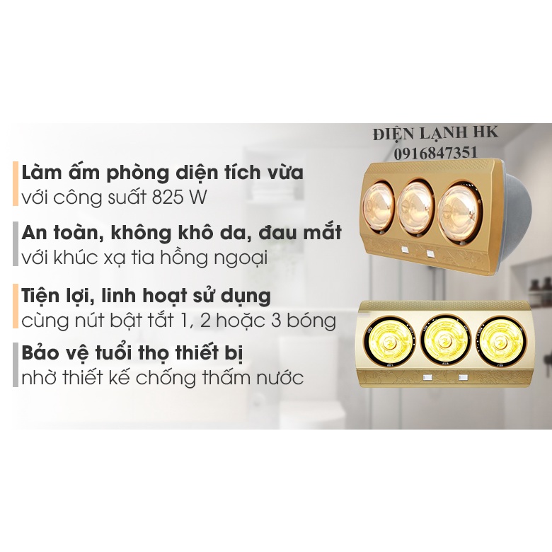 [CAO CẤP] Đèn sưởi nhà tắm treo tường 2 bóng,3 bóng sưởi ấm nhanh, điều chỉnh từng bóng tiện lợi, chống cháy nổ