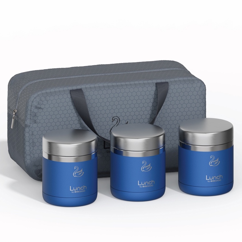 Bộ 3 hộp cơm giữ nhiệt 2GOOD Lunch Box A3 (1140ml) - Kèm túi giữ nhiệt, Muỗng và Nĩa Inox 304 - HAPOS