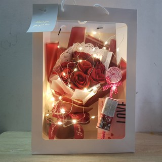 Hot! Hoa sáp túi có đèn, có Bút, Có thiệp.Hoa sáp|Quà Valentine tặng người yêu|Valetine 2020‎|Ngày phụ nữ 8/3|Quà tặng